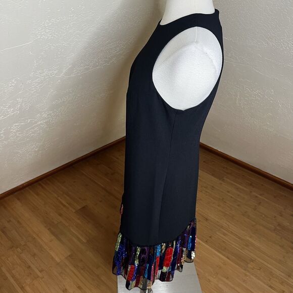Trina Turk Shift Dress Womens 2 Black Multi Berry Sequin Drop Waist Ruffle Hem - Picture 7 of 9